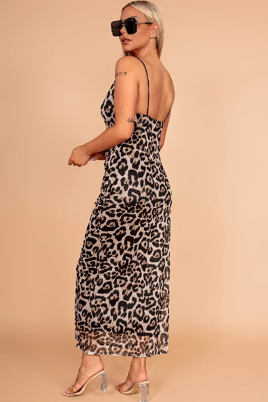 AX Paris Leia Leopard Print Mesh Dress