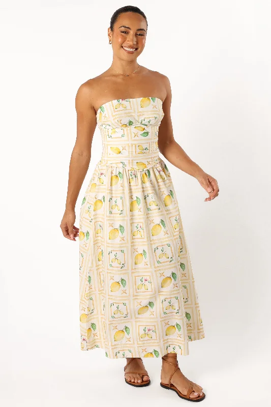 Cintrico Strapless Midi Dress - Lemon