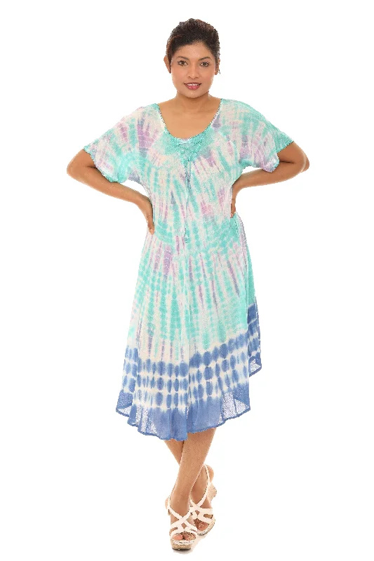 Tie-Dye With Short Sleeves Rayon Sundress