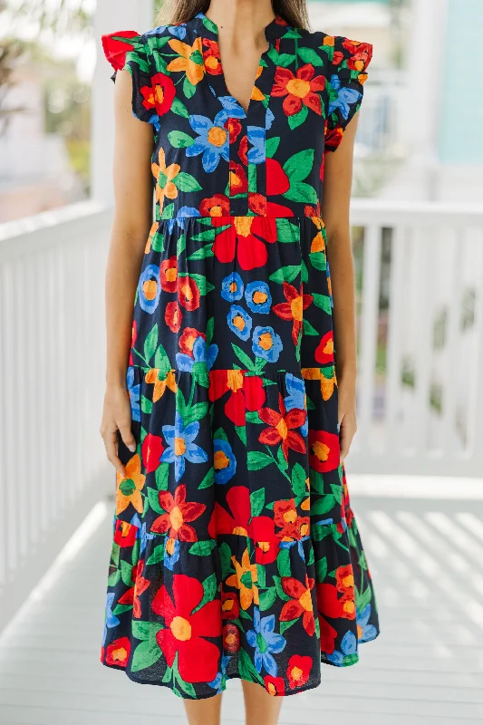 Created Beauty Navy Blue Floral Midi Dress