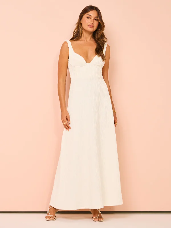 Issy Cupped Rib Maxi Dress in Off White