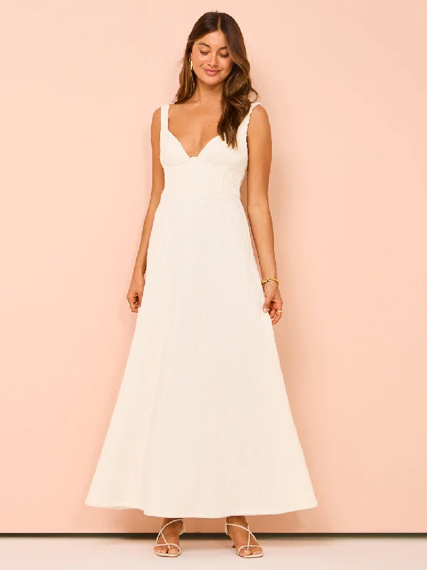 Issy Cupped Rib Maxi Dress in Off White