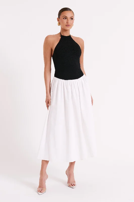 Katie Knit And Linen Midi Dress - Black/White