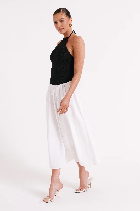 Katie Knit And Linen Midi Dress - Black/White