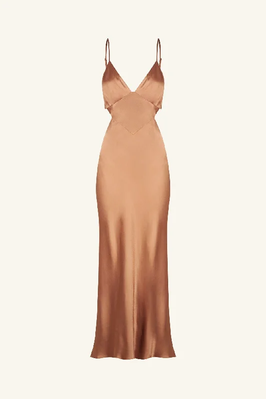 LA LUNE BACKLESS MIDI DRESS - COPPER