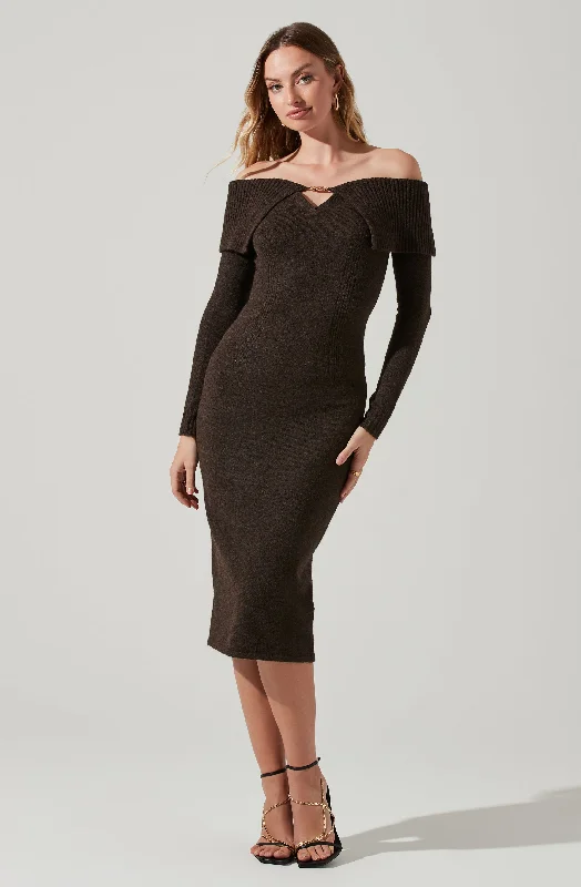 Lillian Off Shoulder Long Sleeve Midi Sweater Dress