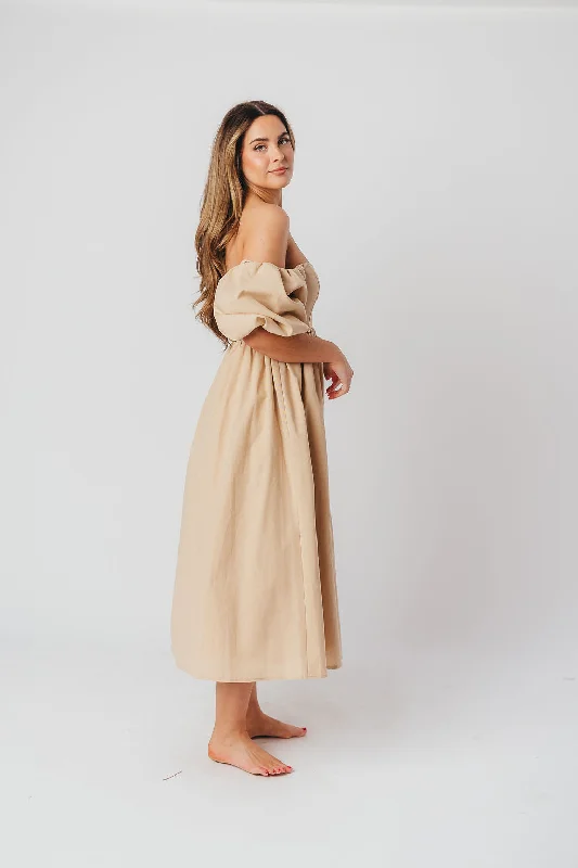 Hamilton Midi Dress in Taupe - Bump Friendly (S-XL)