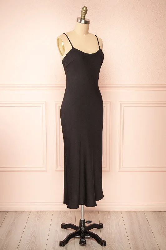 Rebby Black | Silky Fitted Midi Dress