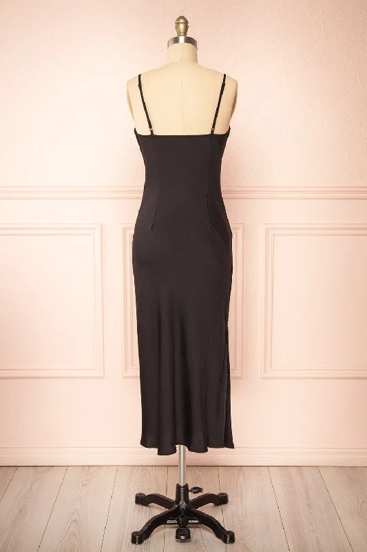 Rebby Black | Silky Fitted Midi Dress