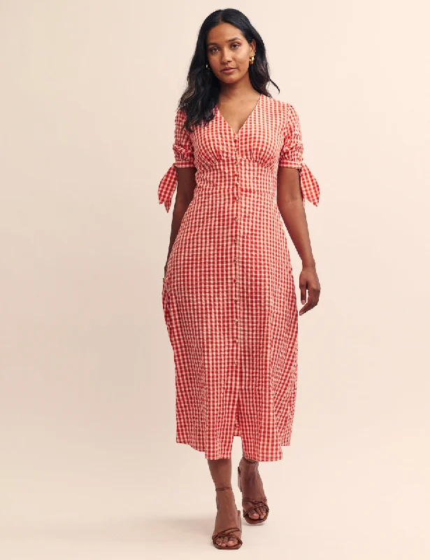 Red Gingham Alexis Midi Dress