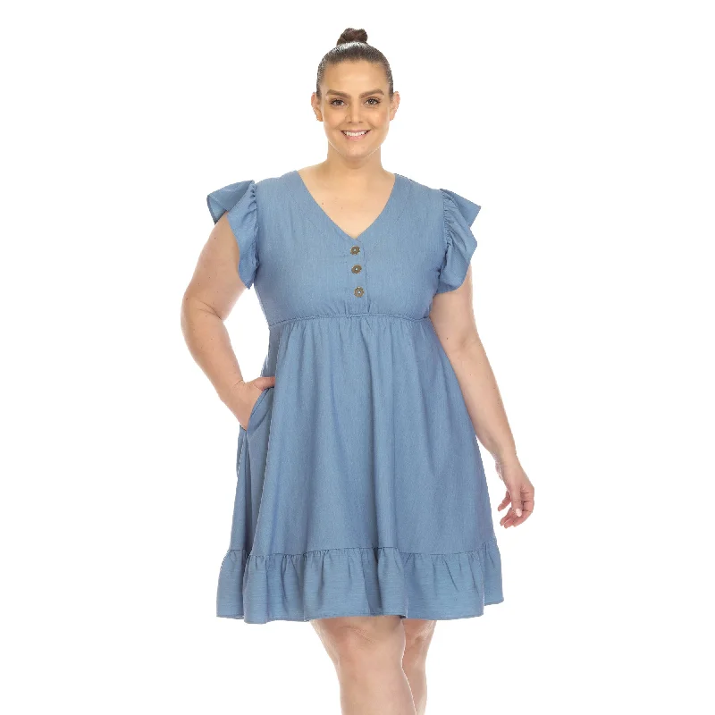 Ruffle Sleeve Knee-Length Dress - Plus