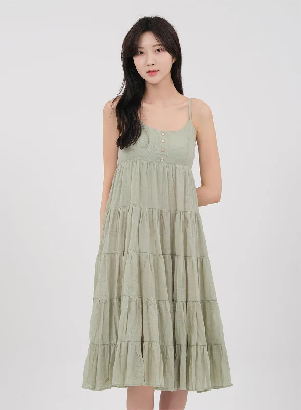 Sleeveless Ruffle Hem Cancan Midi Dress OA04