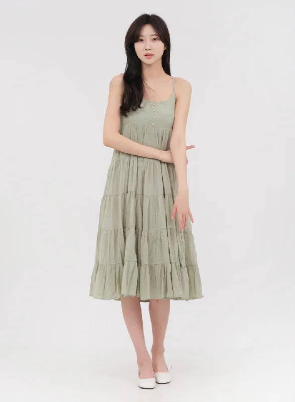 Sleeveless Ruffle Hem Cancan Midi Dress OA04