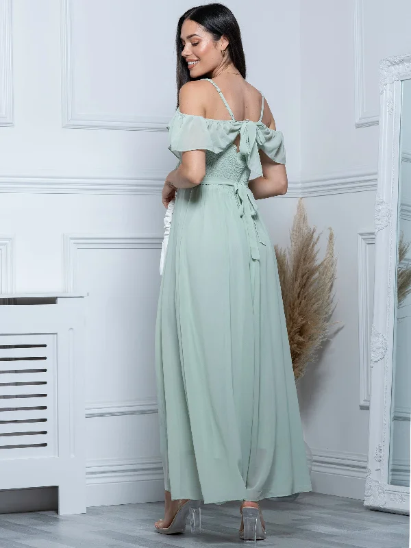 Spaghetti-Strap Ruffle Maxi Dress, Mist