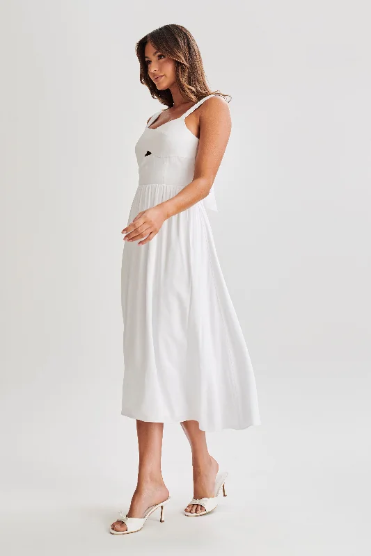 Thandi Midi Dress With Back Tie - White