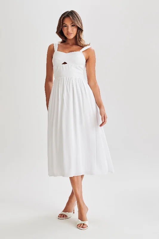 Thandi Midi Dress With Back Tie - White