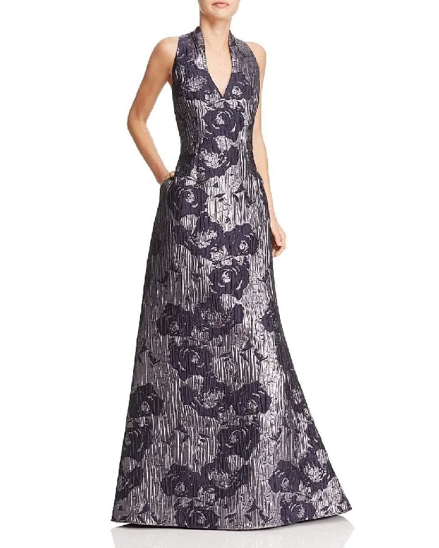 Aidan Mattox - Metallic Floral Print V-Neck Gown MD1E200784 - 1 pc Twilight In Size 4 Available