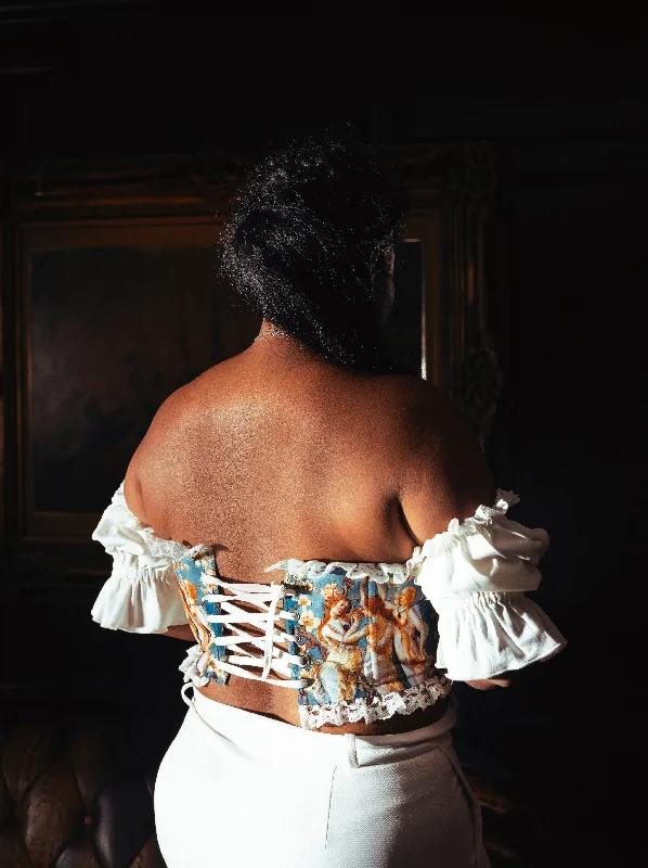 Alexandria White Grecian Print Off-Shoulder Corset