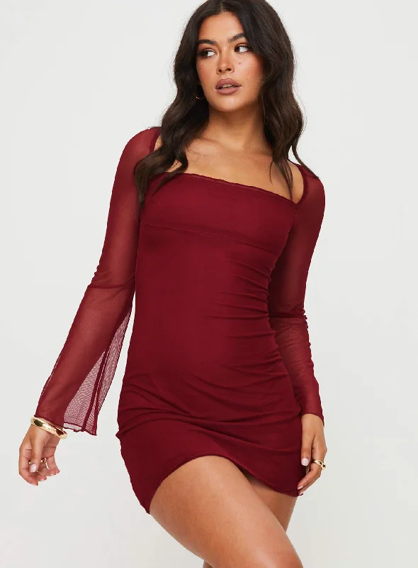 Bilbao Long Sleeve Mini Dress Burgundy