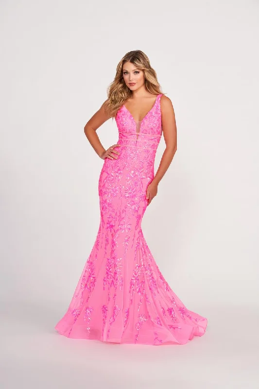 Ellie Wilde Long Plunging Sequin Prom Dress EW34041