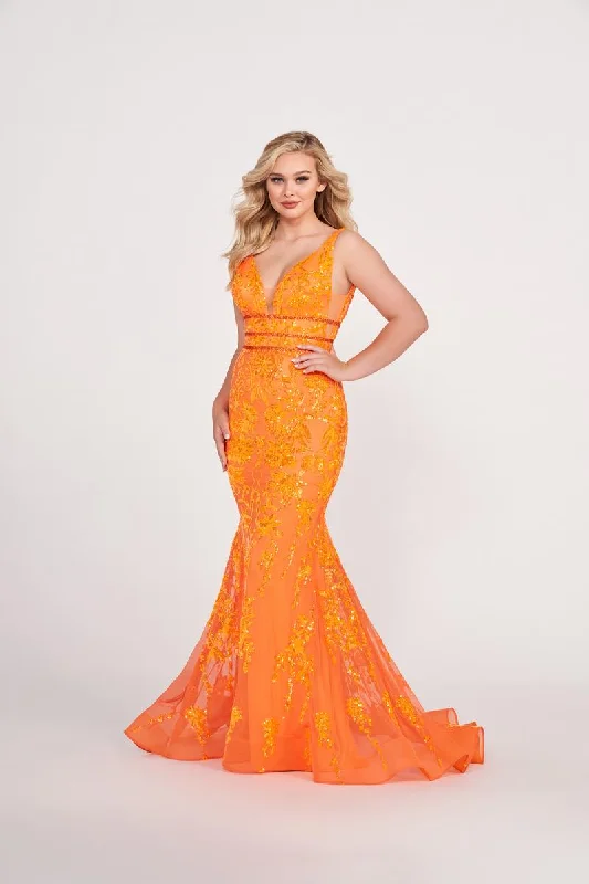 Ellie Wilde Long Plunging Sequin Prom Dress EW34041