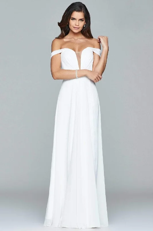 Faviana - Off Shoulder Sweetheart A-Line Gown 8088 - 2 pcs Ivory In Size 12 Available