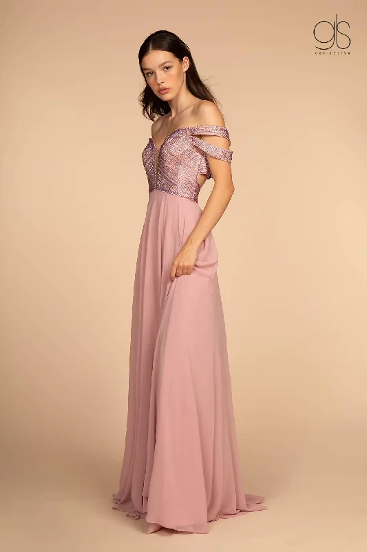 Prom Chiffon Off the Shoulder Evening Dress