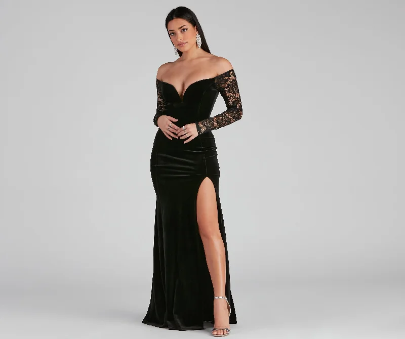 Larsa Formal Velvet And Lace Mermaid Dress