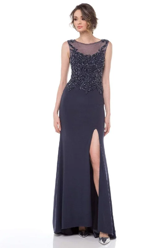 Marsoni by Colors - Beaded Baroque Illusion Gown M155 - 1 pc Charcoal Grey In Size 12 Available