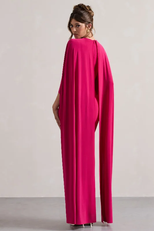 Padma | Pink Draped Maxi Dress With Cape Sleeves