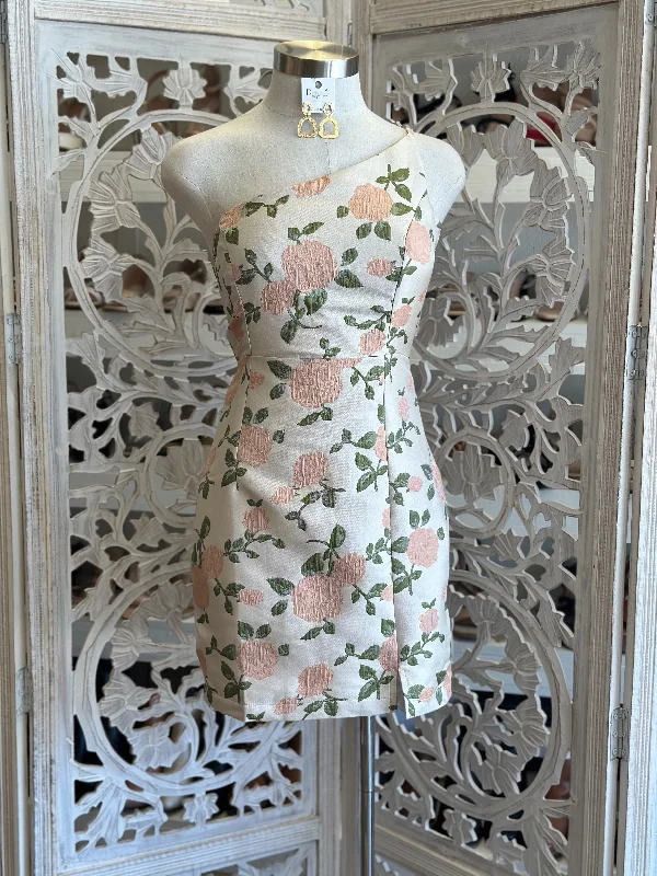 Pastel Floral One Sleeve Dress- Not Stretchy