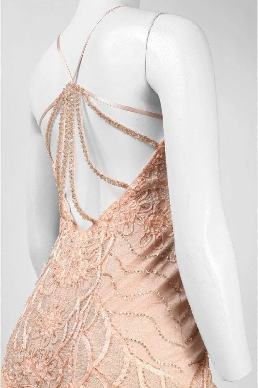 Sue Wong R5130 Appliqued Fan Organza Gown - 1 pc Peach In Size 6 Available