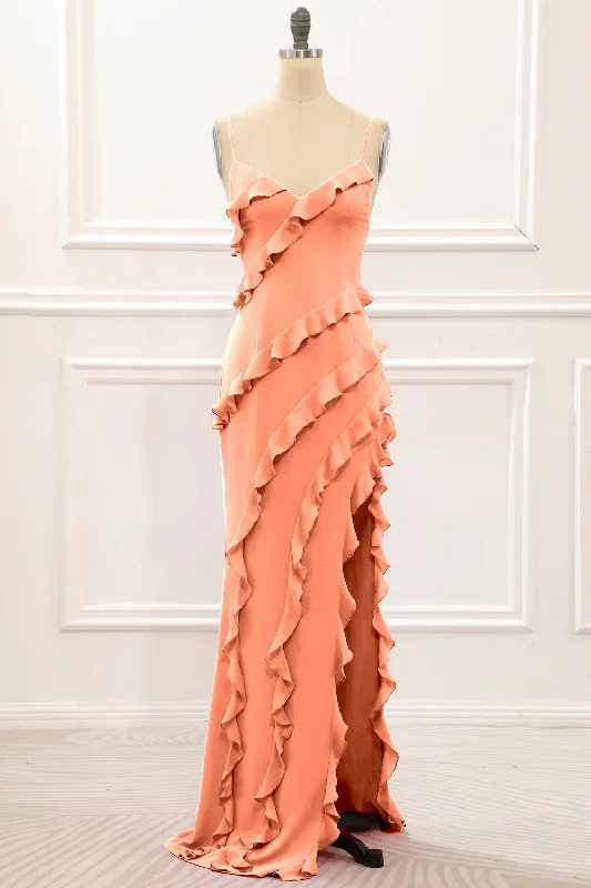 Sunset Backless Spaghetti Straps Prom Dress With Slit