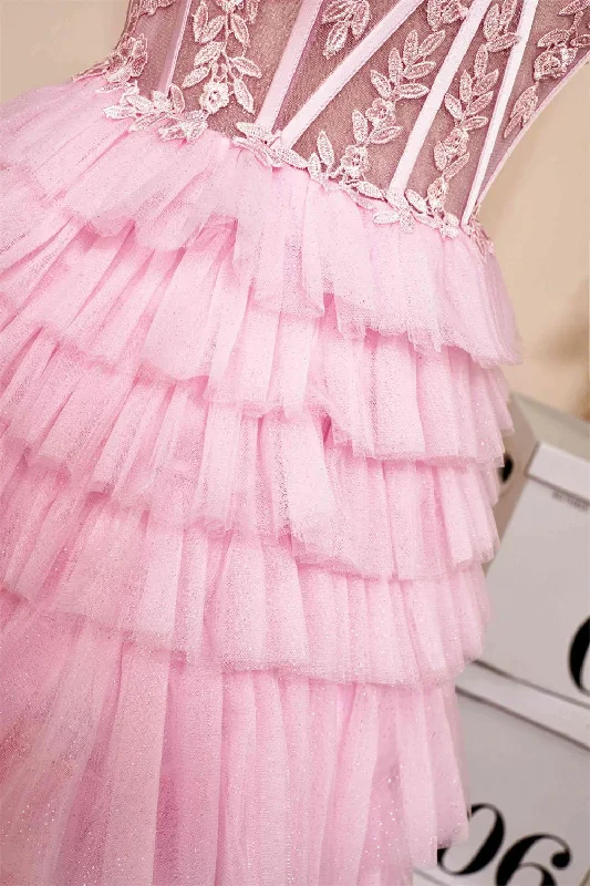 Sweetheart Neck Layered Strapless Pink Homecoming Dress PD514