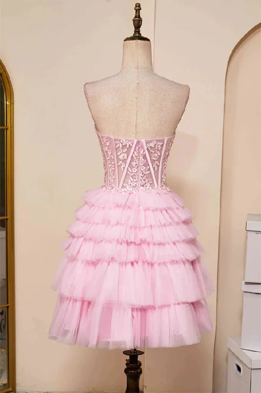 Sweetheart Neck Layered Strapless Pink Homecoming Dress PD514