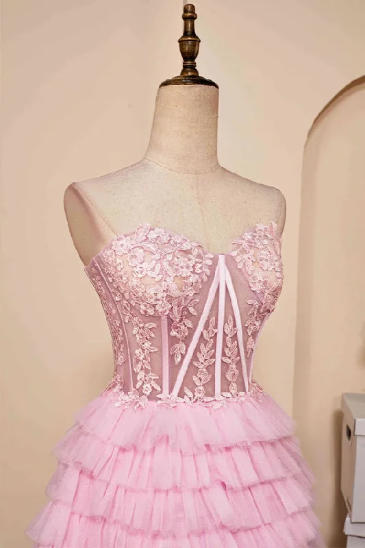 Sweetheart Neck Layered Strapless Pink Homecoming Dress PD514