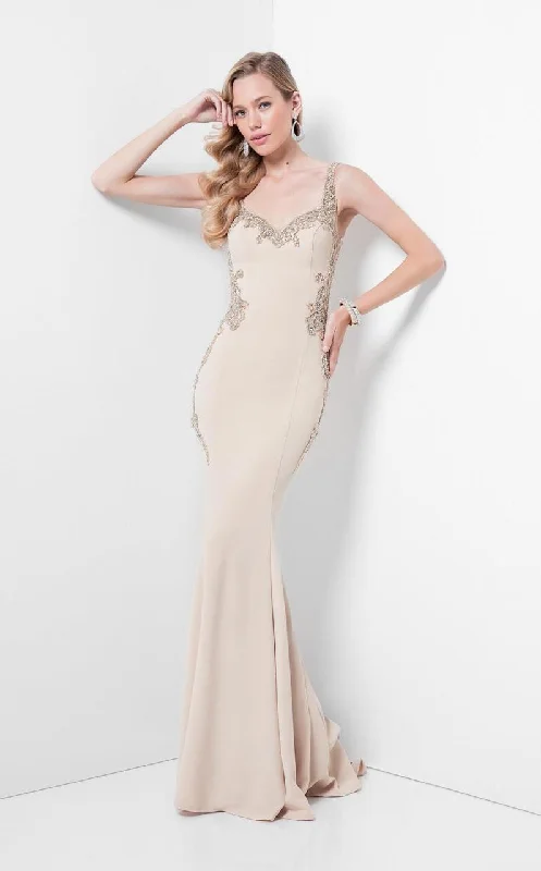 Terani Couture 1712E3268 Ornate Paneled Mermaid Gown - 1 pc Champagne In Size 4 Available