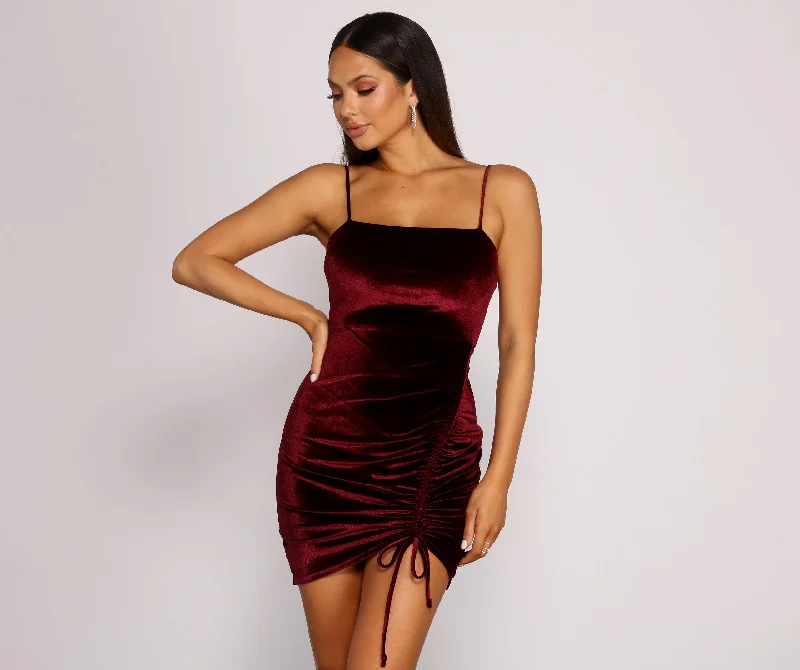 Velvet Stunner Ruched Mini Dress