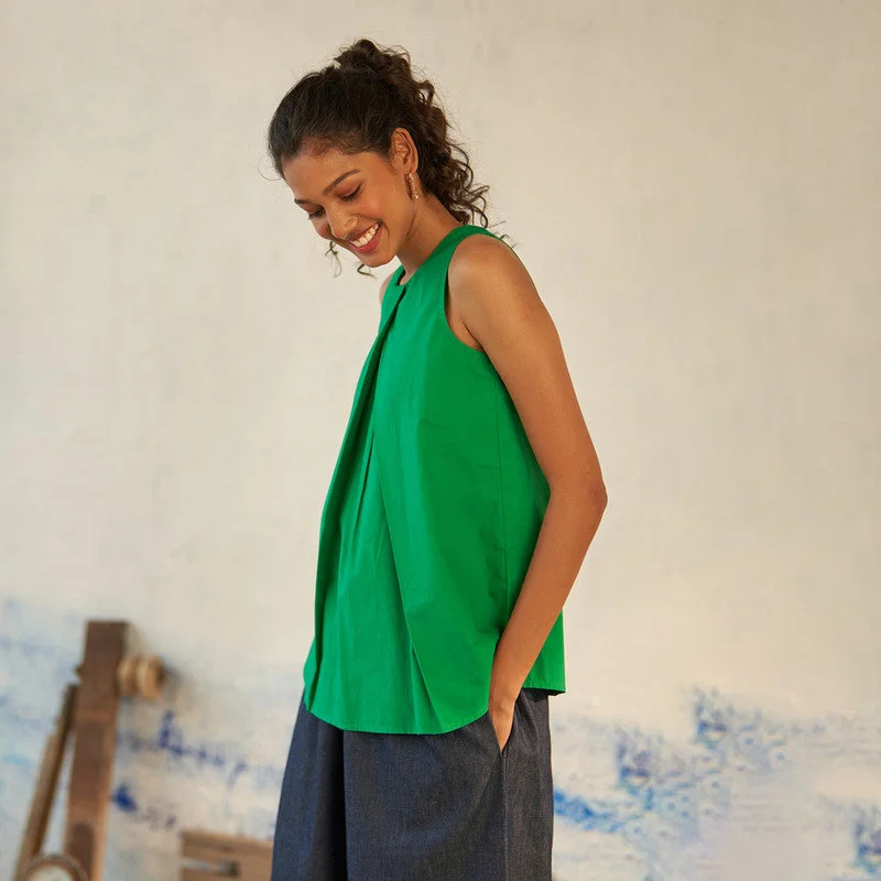 Pure Cotton Sleeveless Top for Women | Green