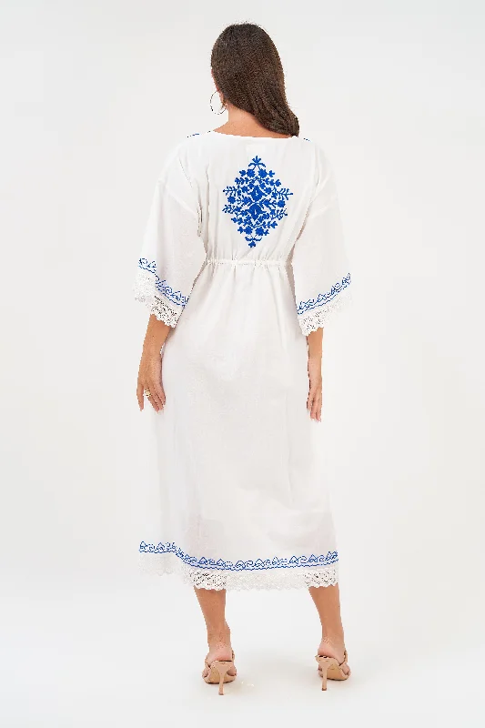 Naudic - Rio Dress - Royal Embroidery - White