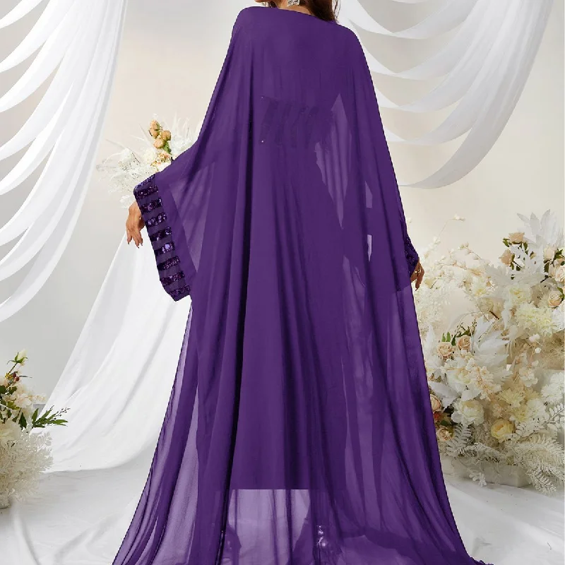 NiDELL New Mid-East Wind Evening Dress Elegant Chiffon Patchwork Sequin Cloak Prom Evening Long Dress-SSW3044-3