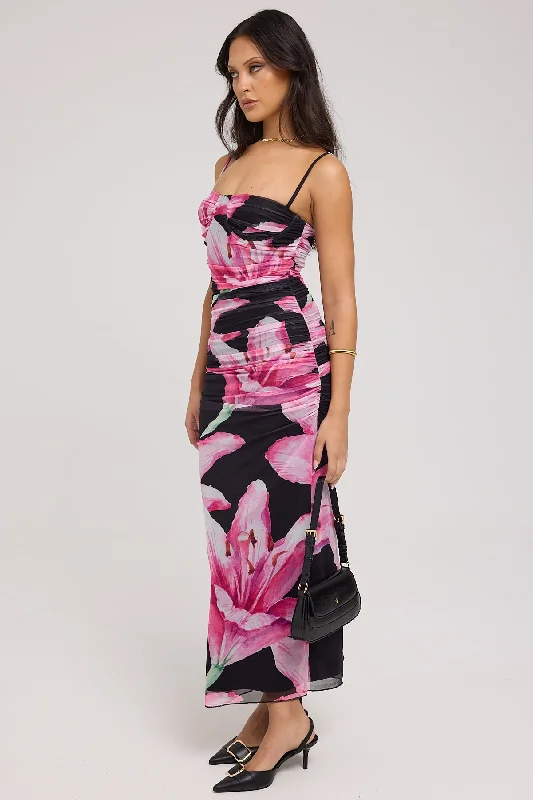 Perfect Stranger Stargazer  Mesh Maxi Dress Black Print