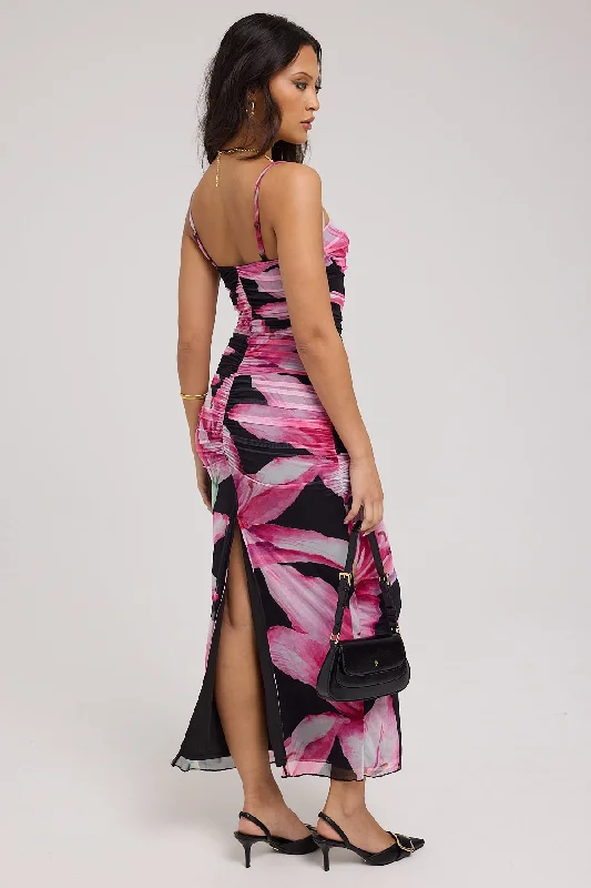 Perfect Stranger Stargazer  Mesh Maxi Dress Black Print