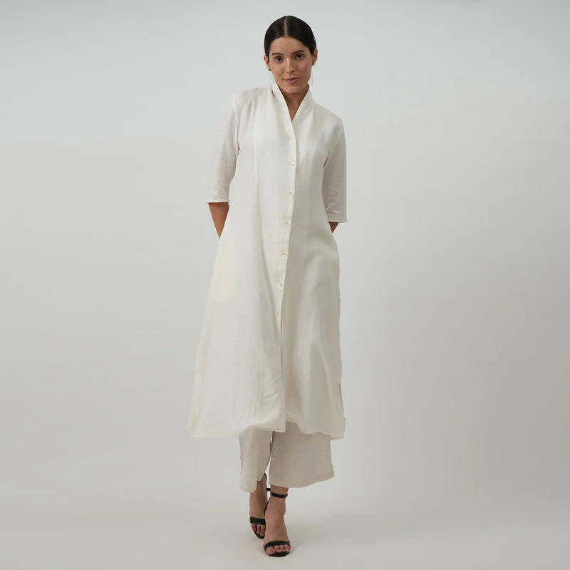 Linen Long Jacket Shirt for Women | White