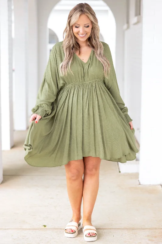 Smocked And Loaded Dress, Olive