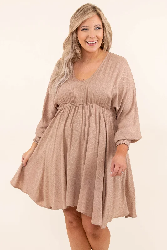 Smocked And Loaded Dress, Taupe