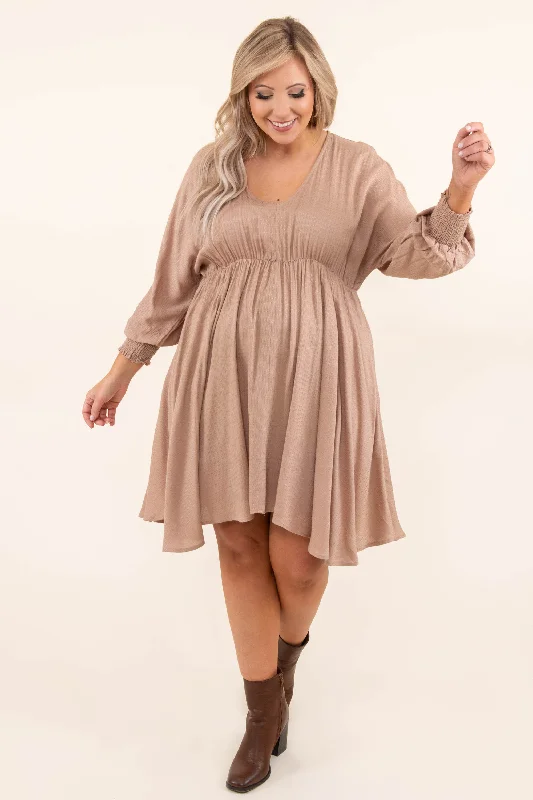 Smocked And Loaded Dress, Taupe