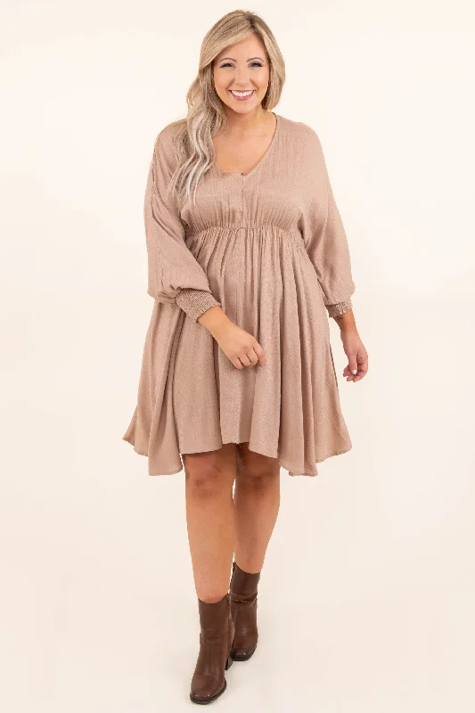 Smocked And Loaded Dress, Taupe