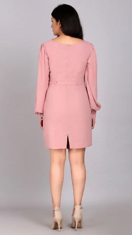 Solid Wrap Bishop Sleeve Dress