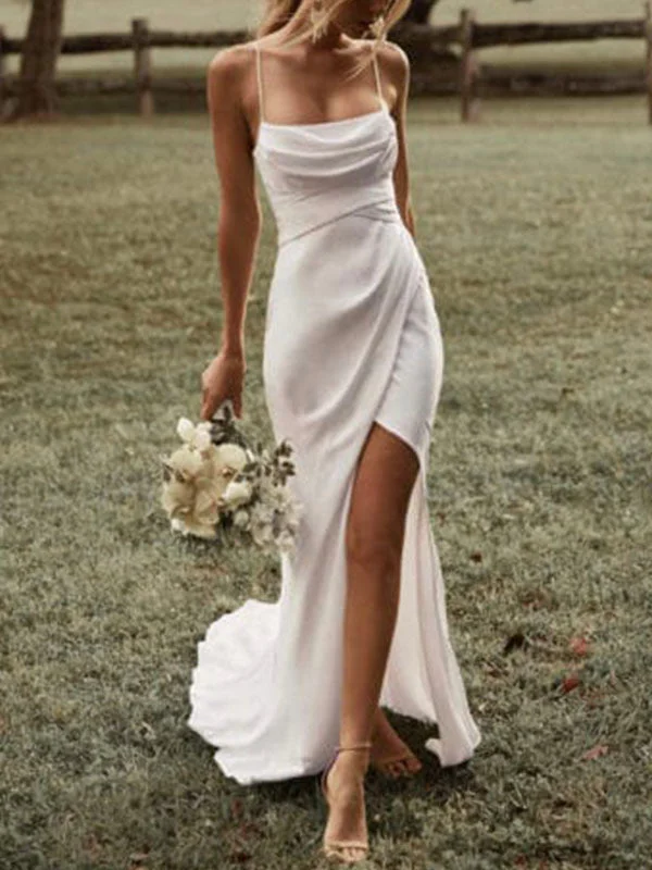 Straps Mermaid Simple Unique Elegant Vintage Beach Long Wedding Dresses WD184